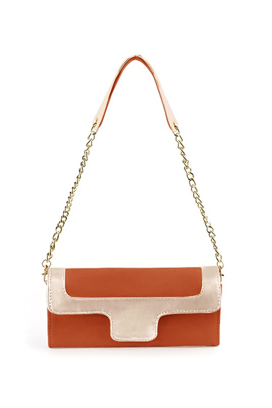 Women's terracotta orange and gold luxurious elegant clutch for ceremonies, weddings and evenings out. - Top view